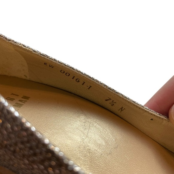 Stuart Weitzman Cork Wedge Peep Toe Glitter Heels 7.5 - Picture 5 of 13